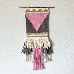Handmade yarn woven textile tapestry wall hanging